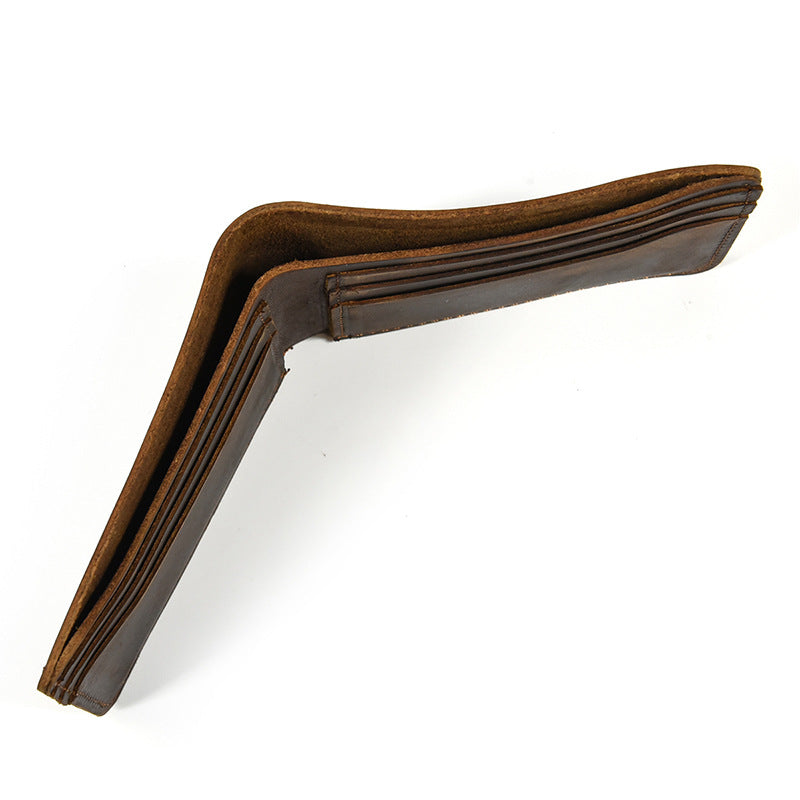New Retro Crazy Horse Leather Short Wallet For Men